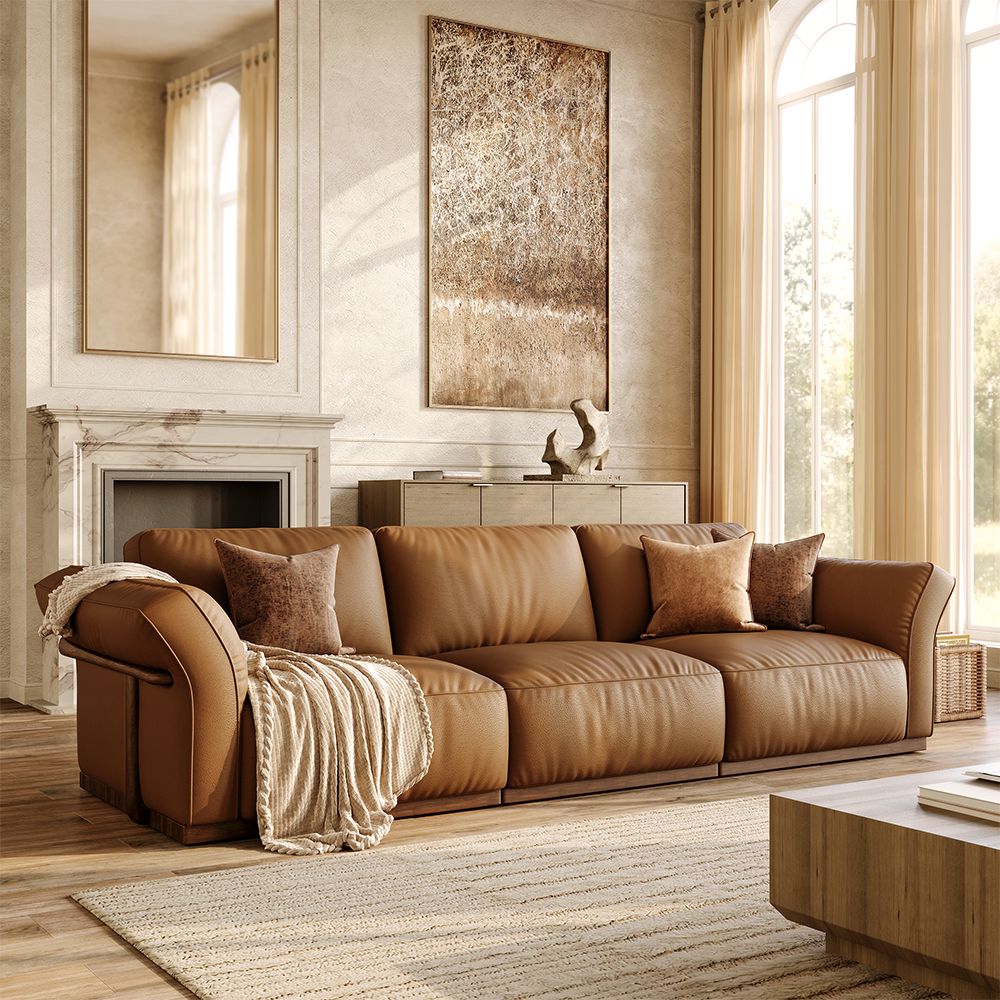 Living Room Brown Genuine Leather Modular Sofas