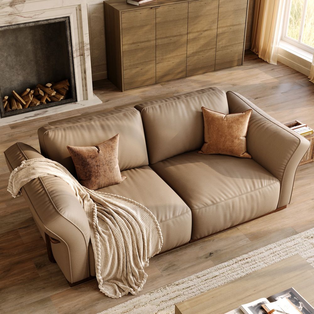 Comfortable Khaki Genuine Leather Modular Sofas