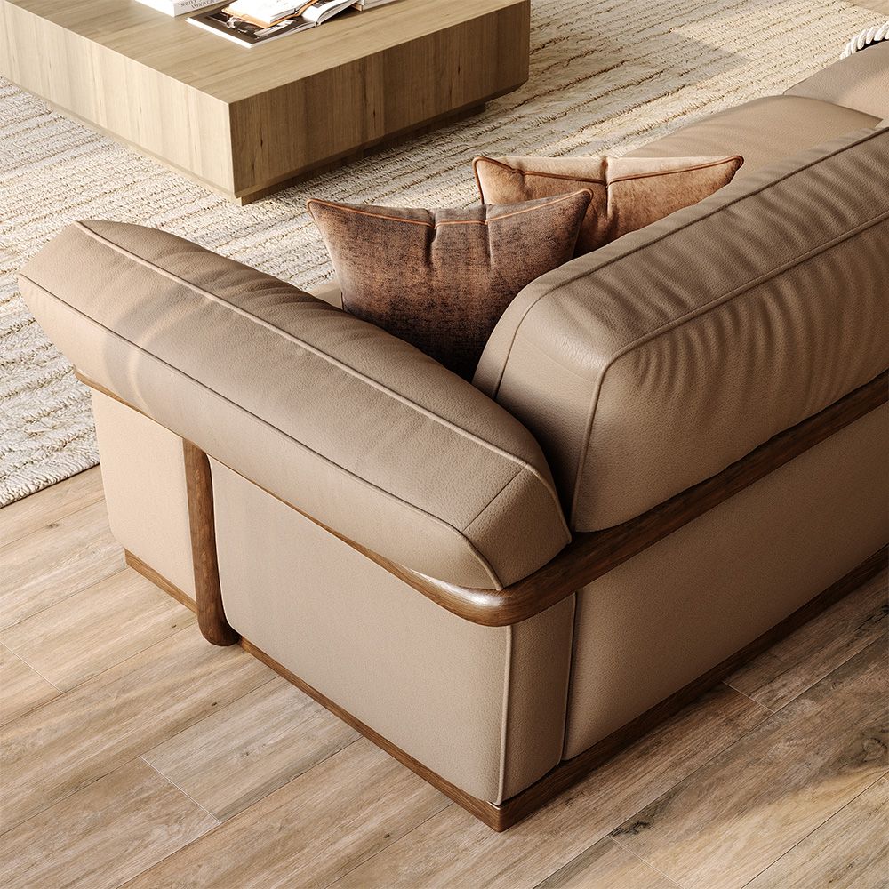 Home Theater Khaki Genuine Leather Modular Sofas