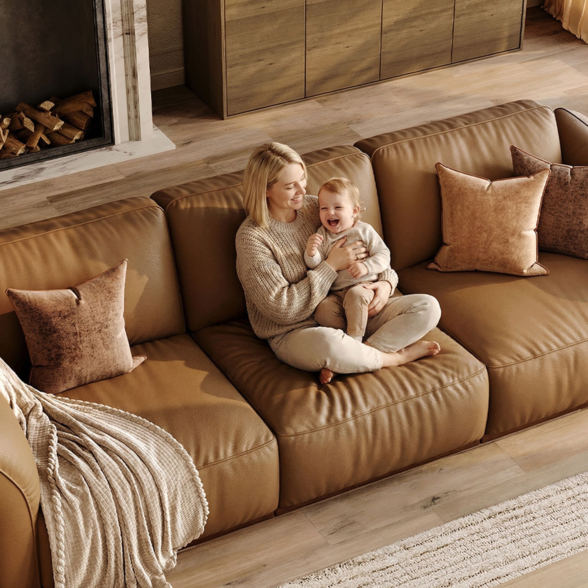 Modern Brown Genuine Leather Modular Sofas