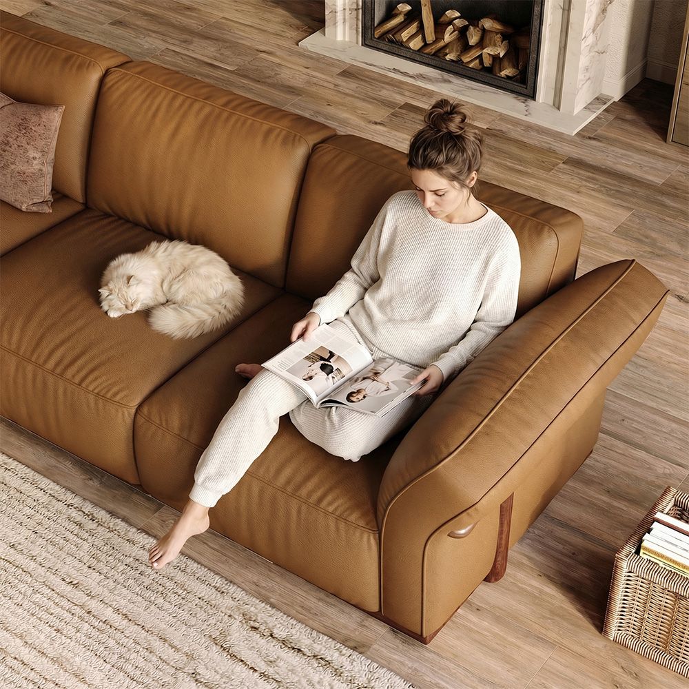 Medium Brown Genuine Leather Modular Sofas