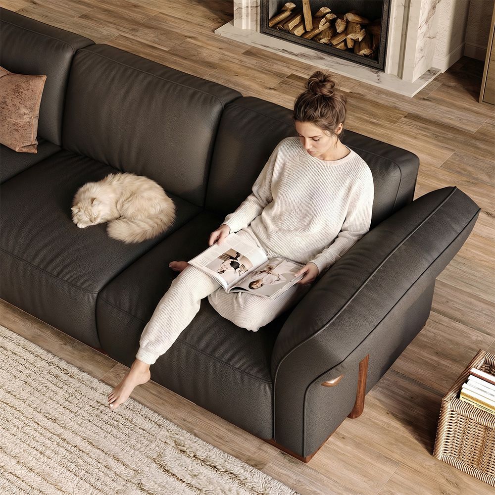 Office Black Genuine Leather Modular Sofas