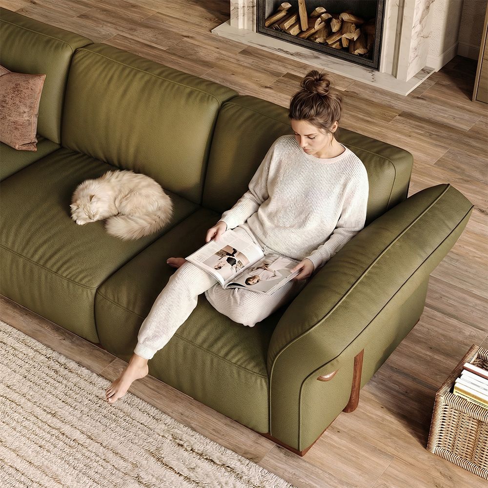 Home Theater Green Genuine Leather Modular Sofas