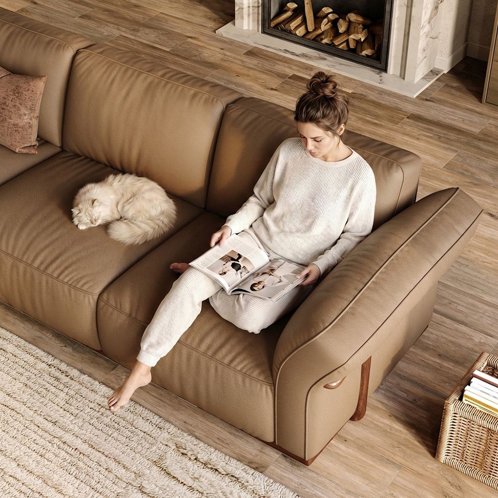 Office Khaki Genuine Leather Modular Sofas