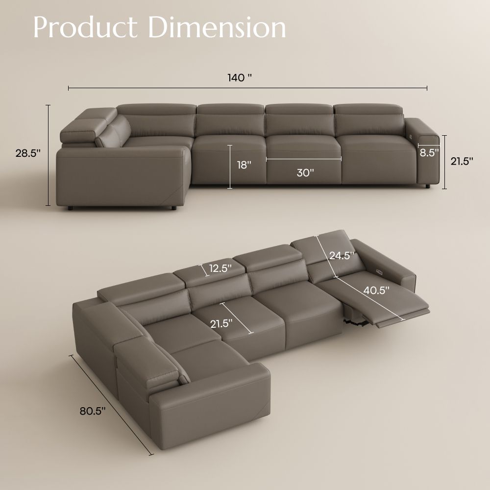 Extendable Light Brown Eco-friendly Microfiber Leather Modular Sofas