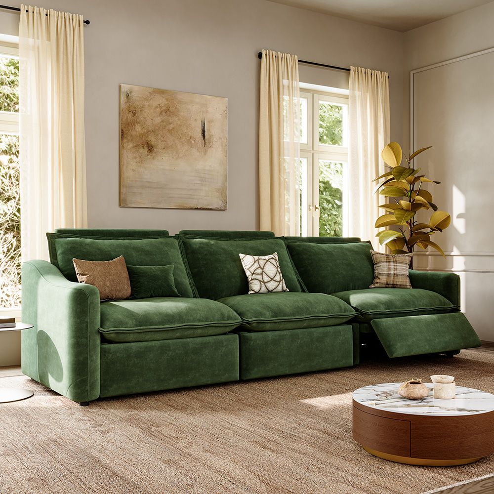 Recliner Green Pet-Friendly Fabric Modular Sofas