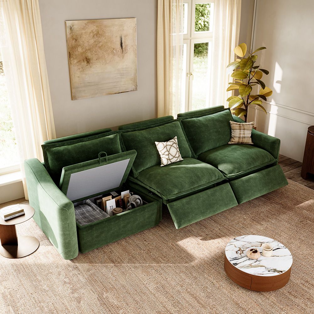 Power Outlet Green Pet-Friendly Fabric Modular Sofas