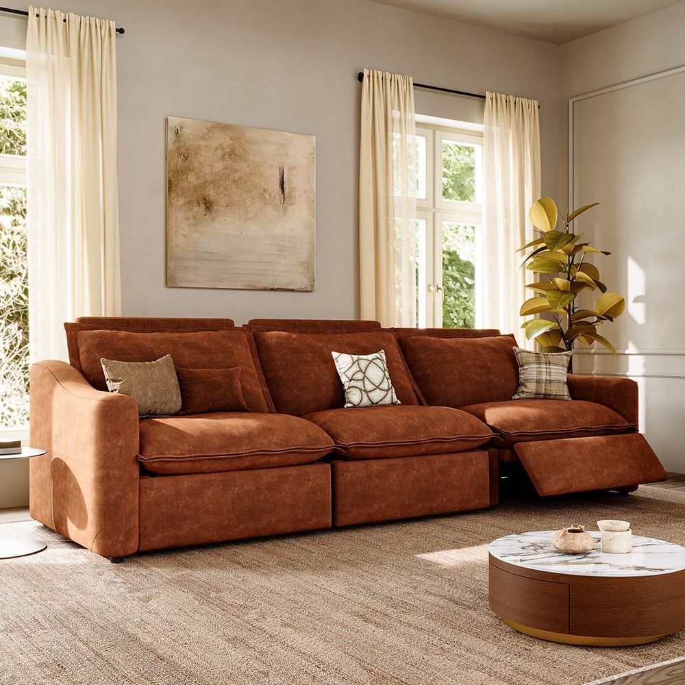 Ultra Soft Brown Pet-Friendly Fabric Modular Sofas