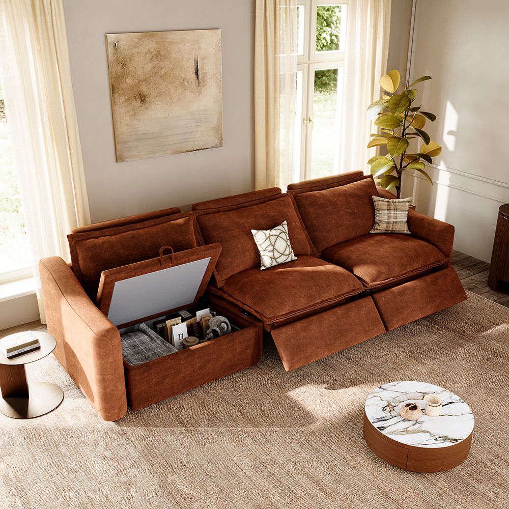 Down Brown Pet-Friendly Fabric Modular Sofas