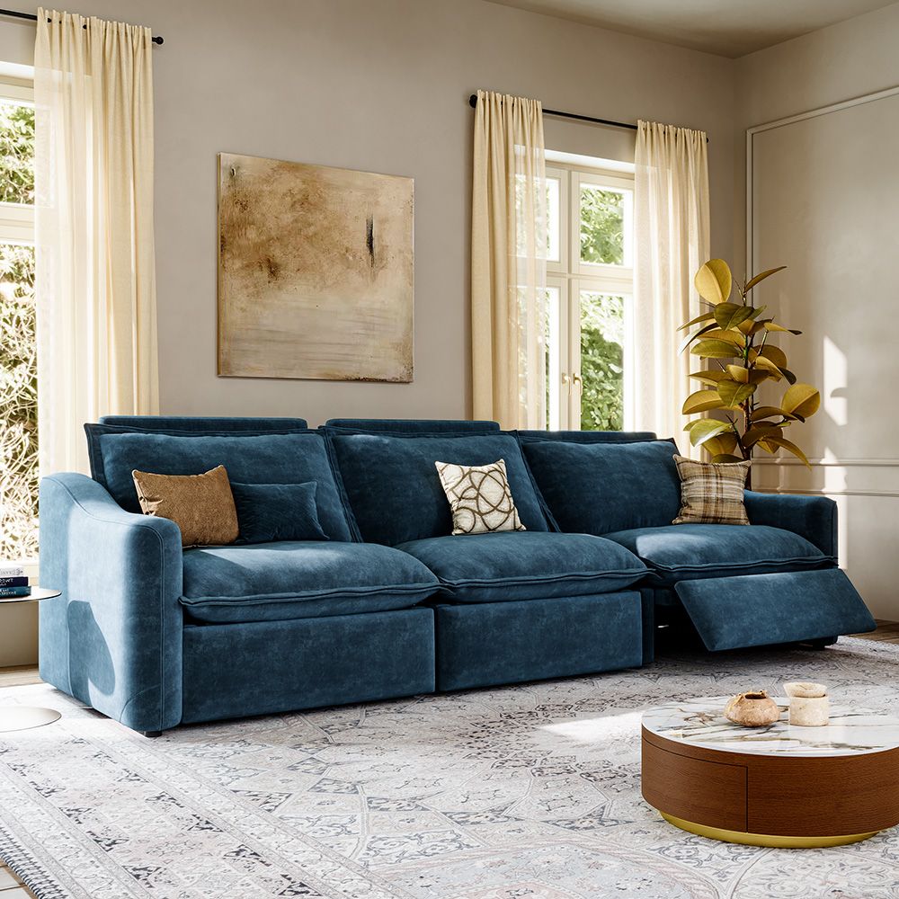 Extendable Navy Blue Pet-Friendly Fabric Modular Sofas