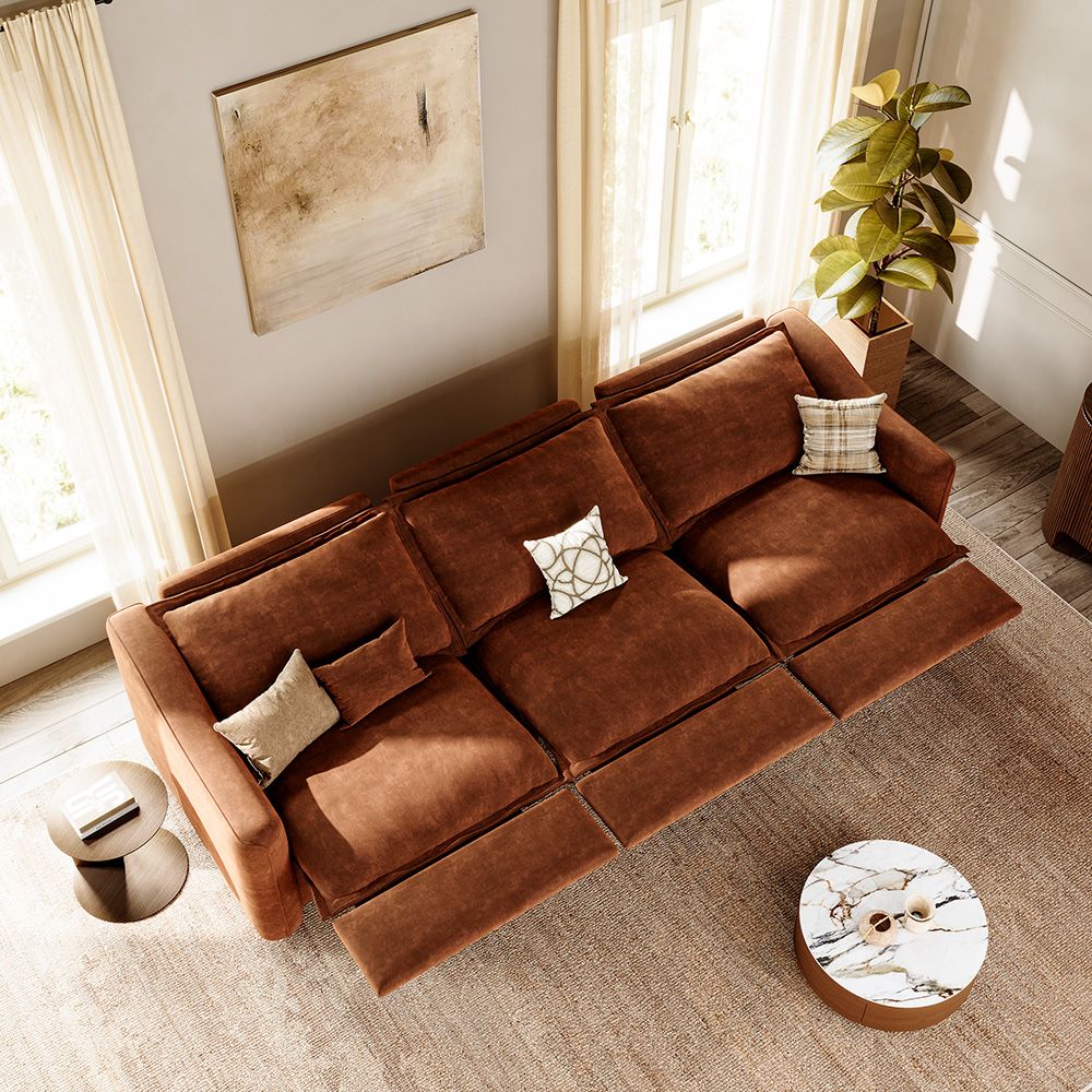 Ultra Soft Brown Pet-Friendly Fabric Modular Sofas