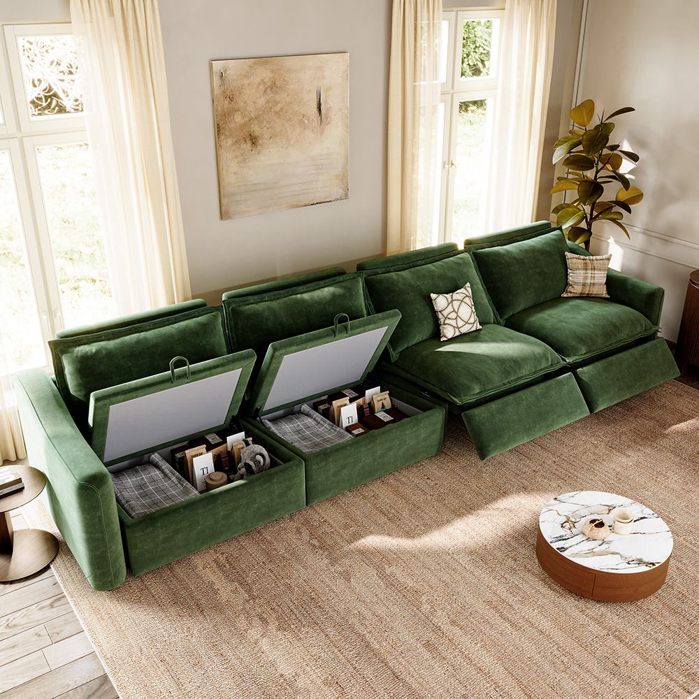 3-4 Seater Green Pet-Friendly Fabric Modular Sofas