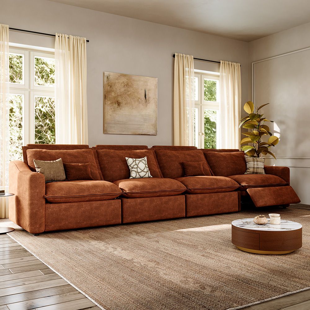 4-5 Seater Brown Pet-Friendly Fabric Modular Sofas
