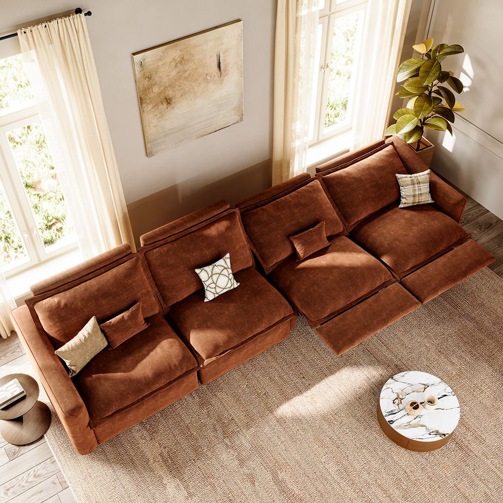 Memory Foam Brown Pet-Friendly Fabric Modular Sofas