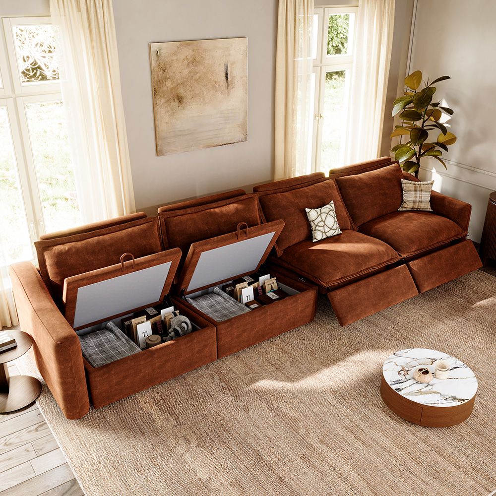 Memory Foam Brown Pet-Friendly Fabric Modular Sofas