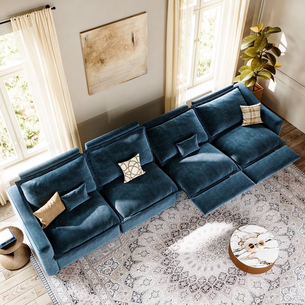 Single Seat Navy Blue Pet-Friendly Fabric Modular Sofas