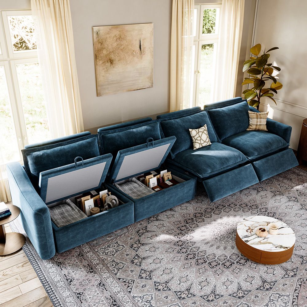 3-4 Seater Navy Blue Pet-Friendly Fabric Modular Sofas