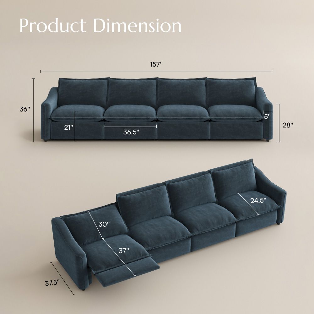 Recliner Navy Blue Pet-Friendly Fabric Modular Sofas
