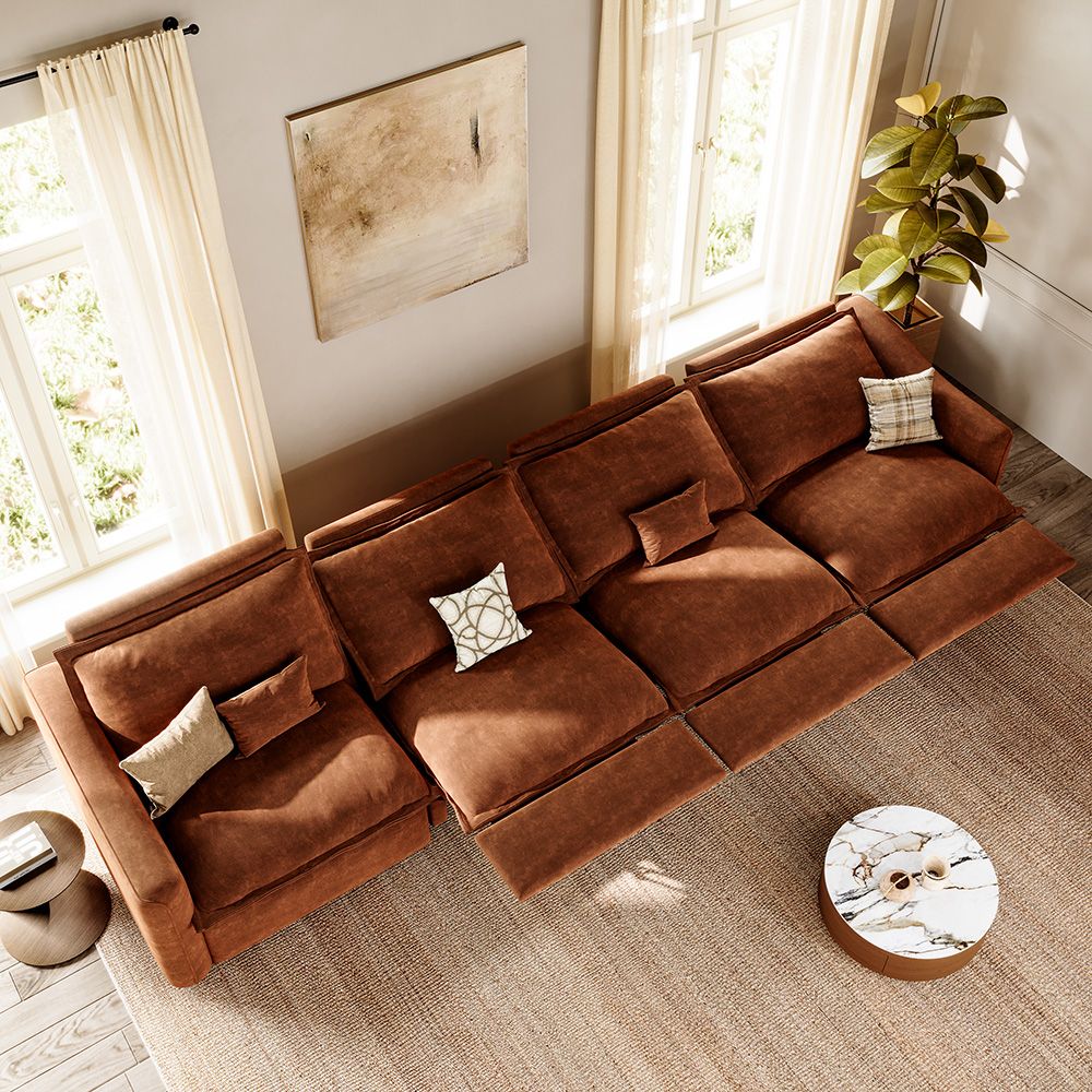 Curved Brown Pet-Friendly Fabric Modular Sofas
