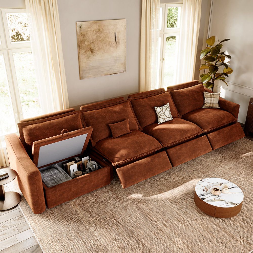 Adjustable Brown Pet-Friendly Fabric Modular Sofas