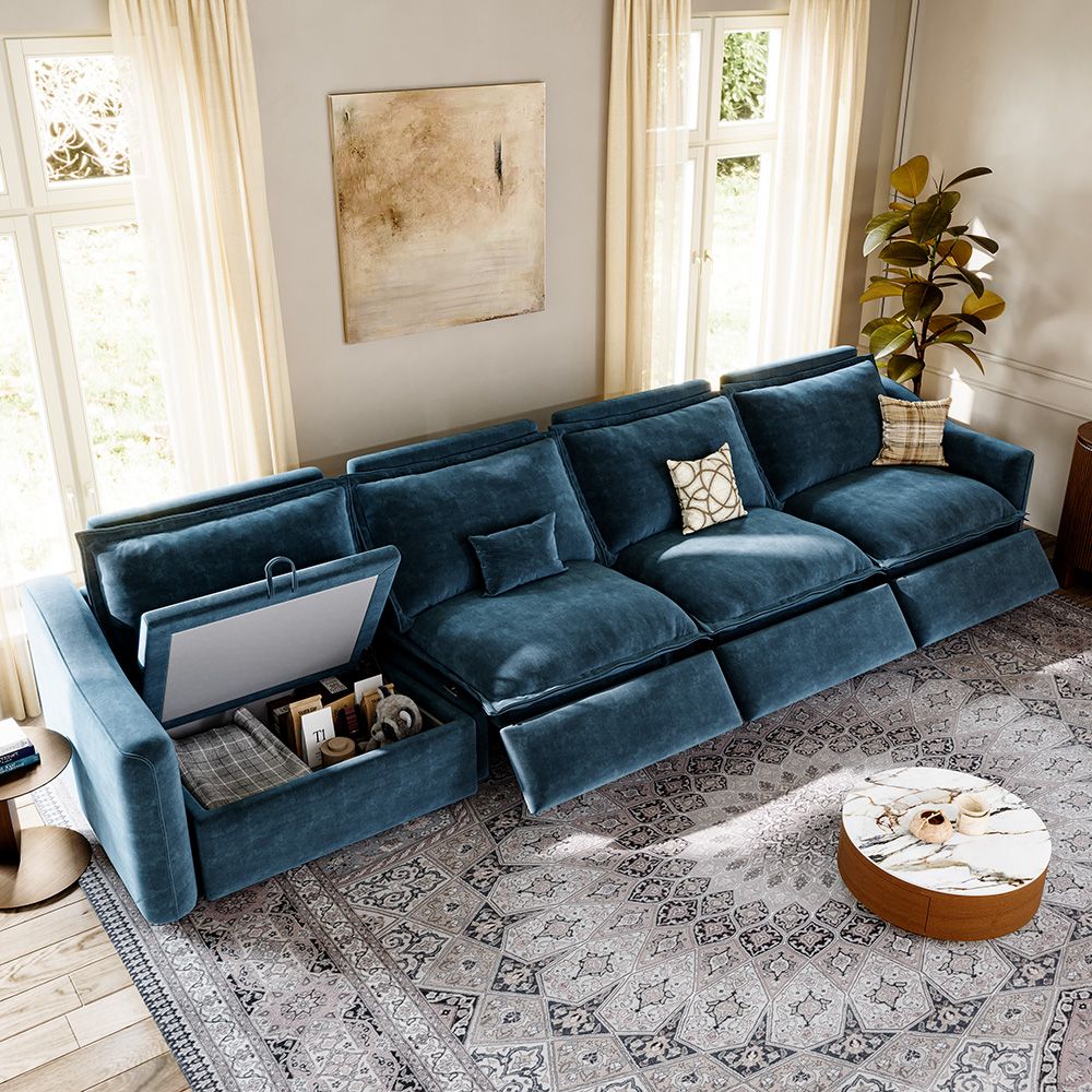 4-5 Seater Navy Blue Pet-Friendly Fabric Modular Sofas