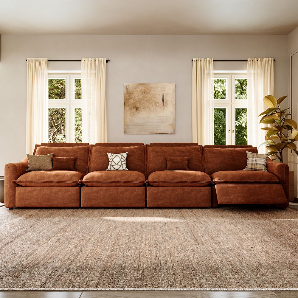 Down Brown Pet-Friendly Fabric Modular Sofas