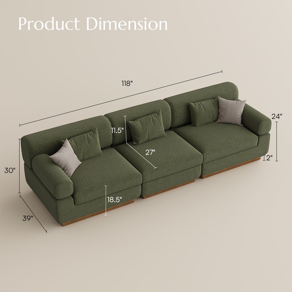 Mid Century Green Chenille Modular Sofas