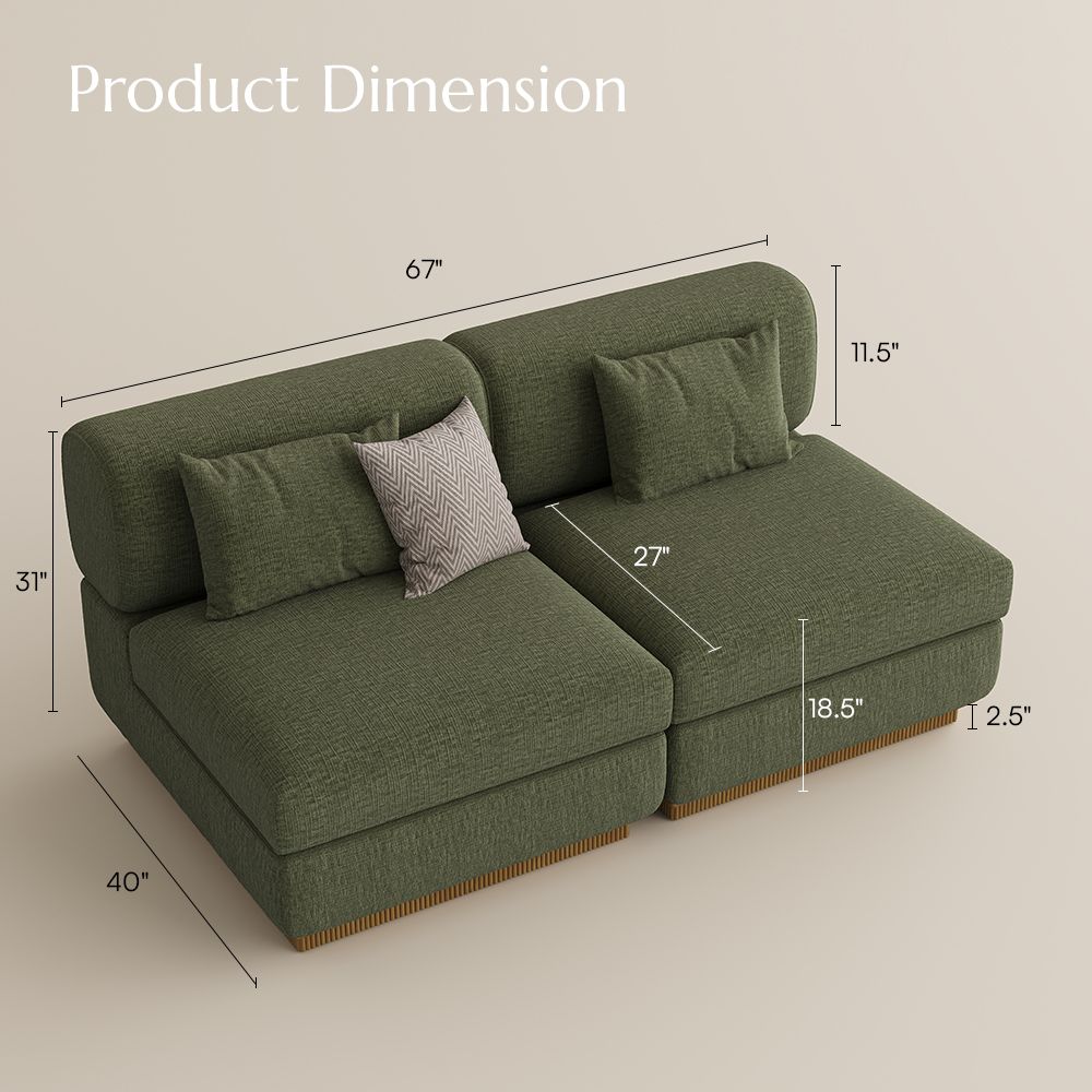 Mid Century Green Chenille Modular Sofas