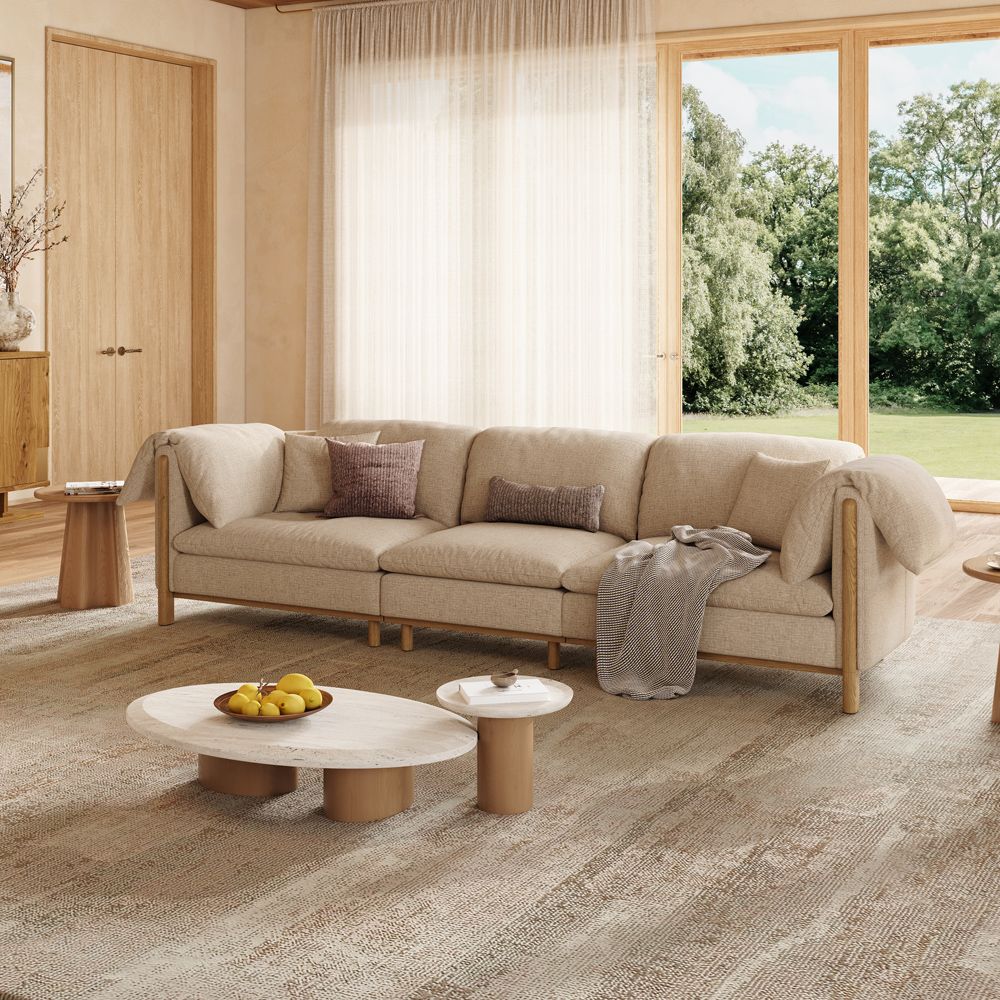 Partial Assembly Required Khaki Cotton and Linen Modular Sofas
