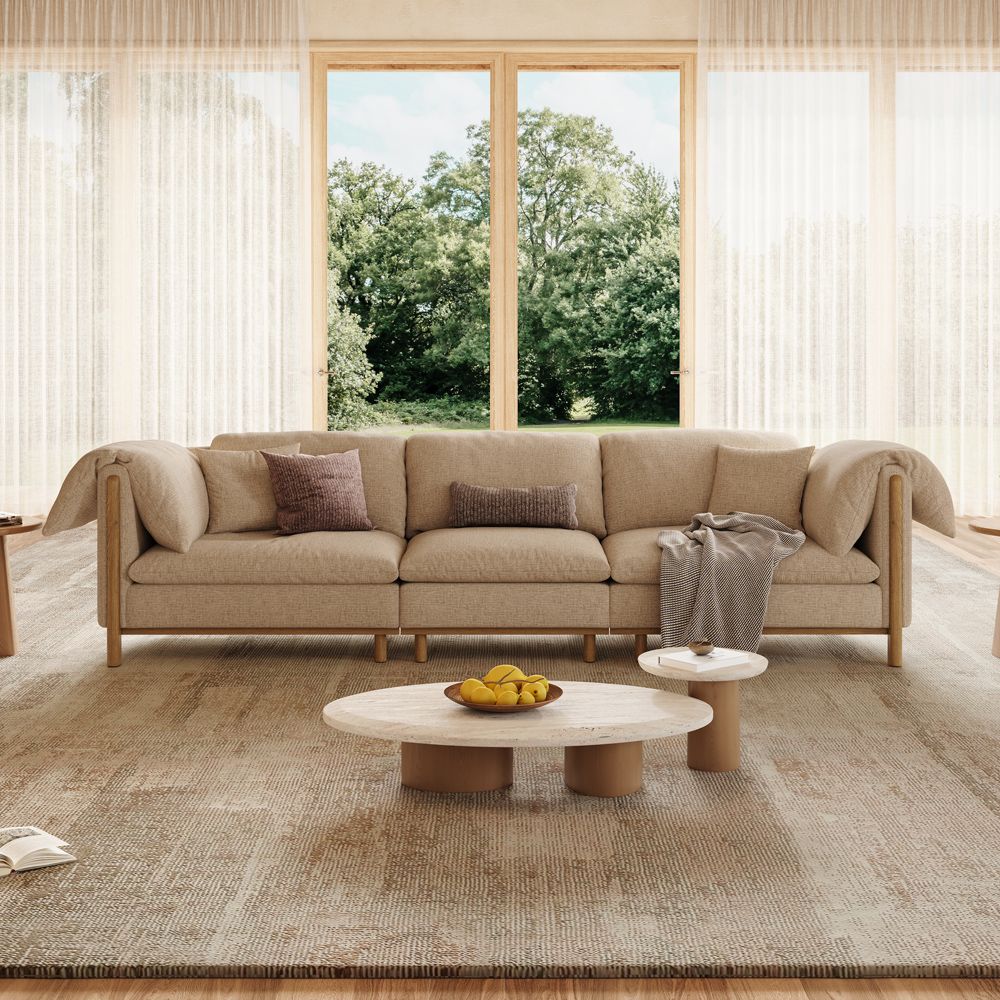Bedroom Khaki Cotton and Linen Modular Sofas