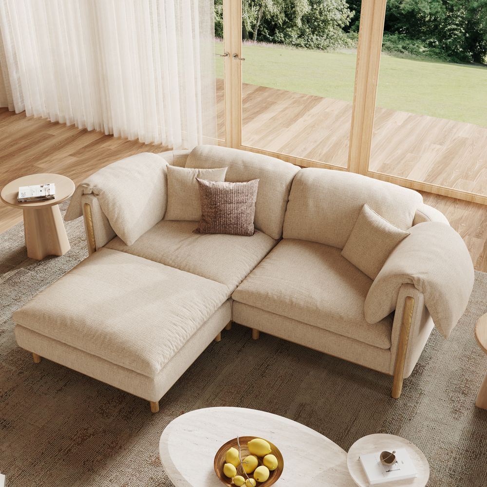 Medium Khaki Cotton and Linen Modular Sofas