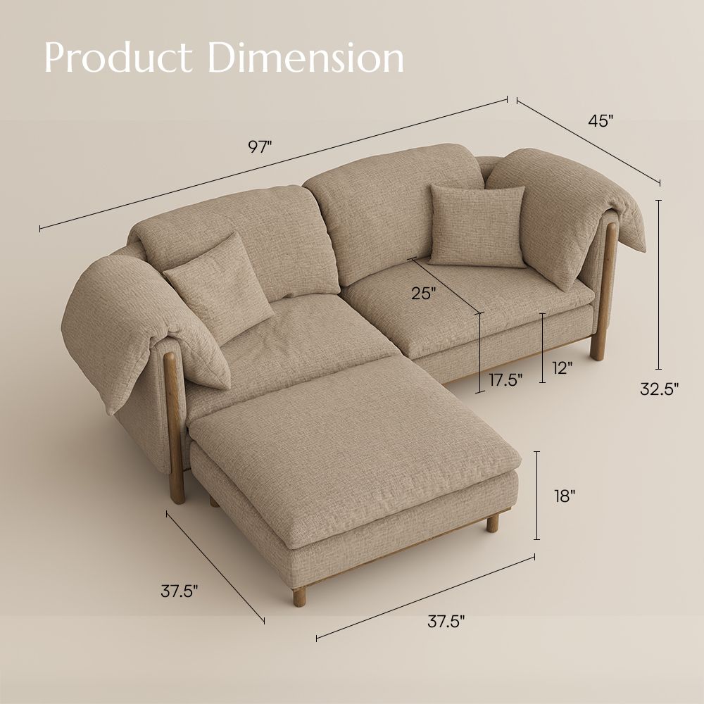 Bedroom Khaki Cotton and Linen Modular Sofas