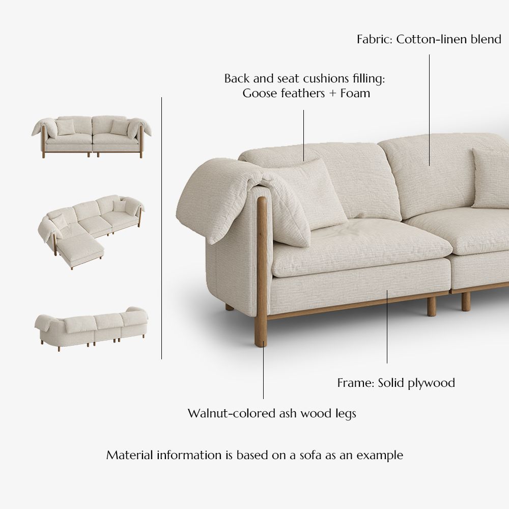 Soft Beige Cotton and Linen Modular Sofas