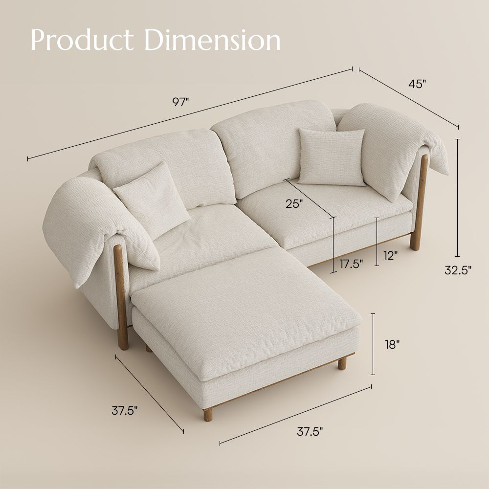 Living Room Beige Cotton and Linen Modular Sofas