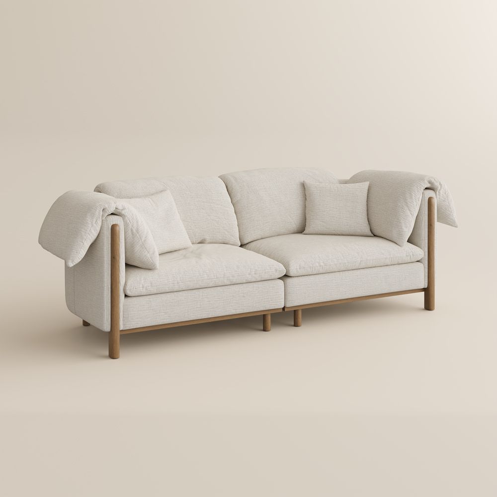 Medium Beige Cotton and Linen Modular Sofas