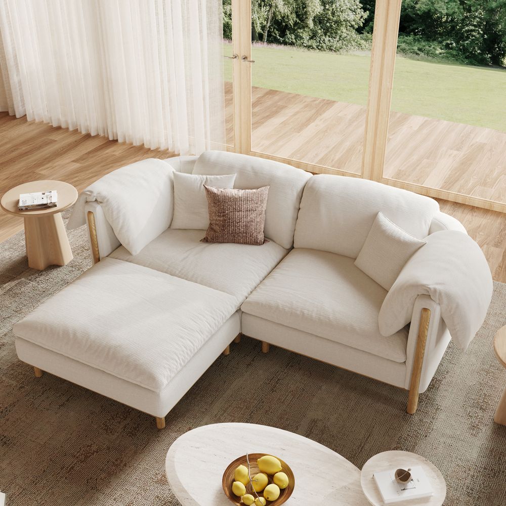 Beige Beige Cotton and Linen Modular Sofas