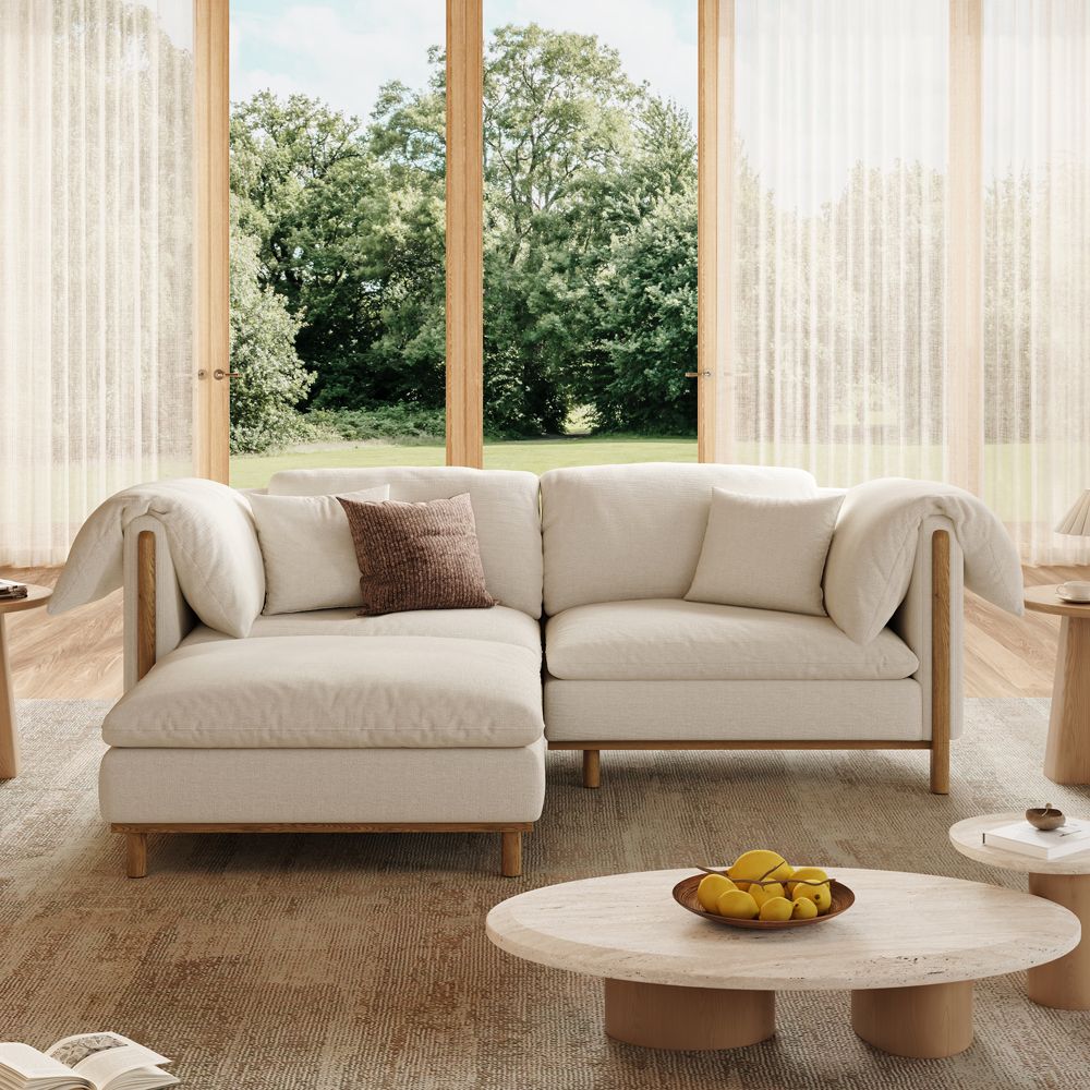 Mid Century Modern Beige Cotton and Linen Modular Sofas