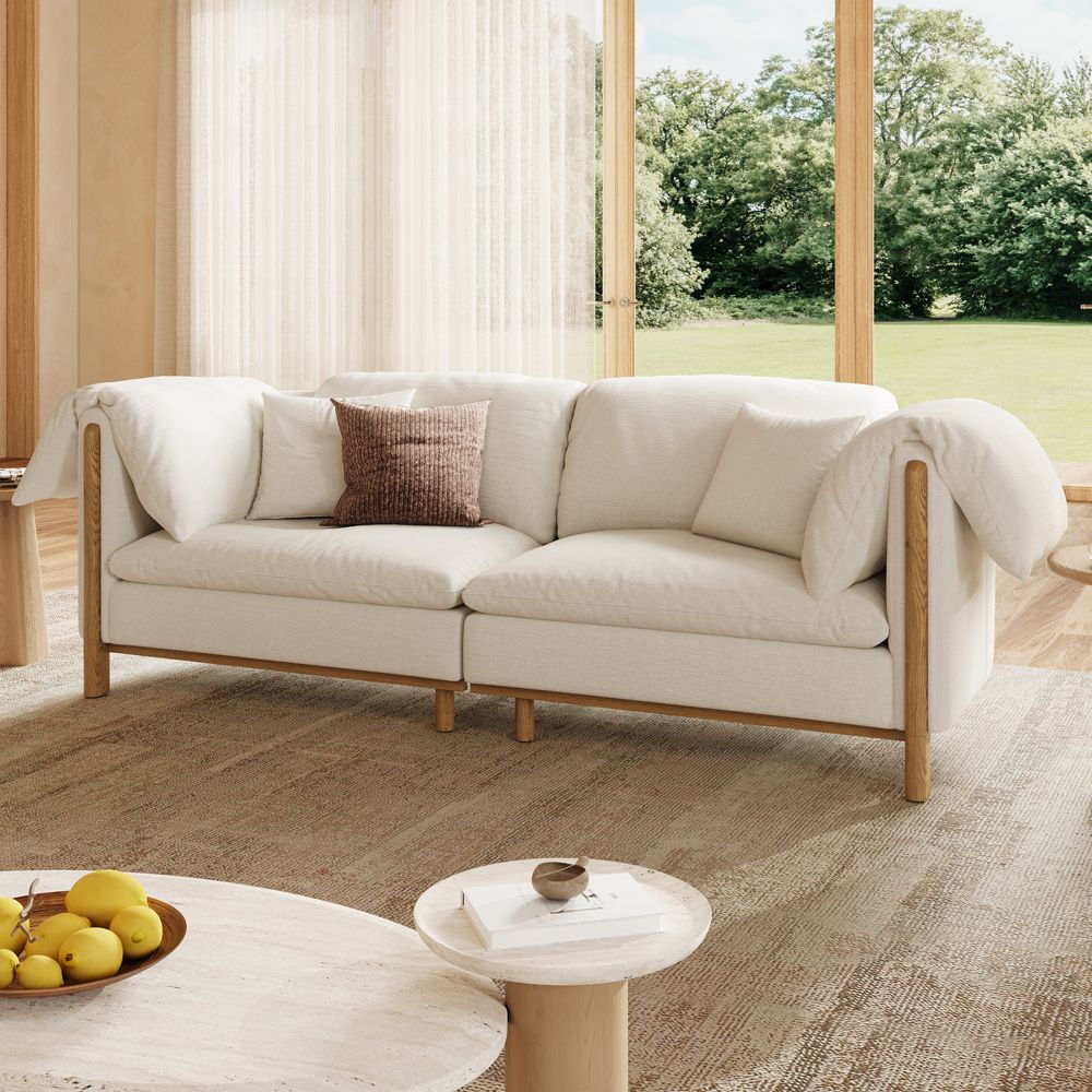 Home Theater Beige Cotton and Linen Modular Sofas