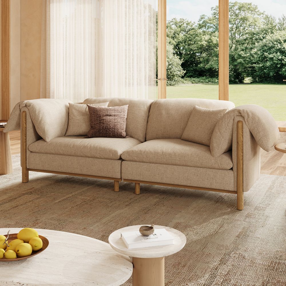 Mid Century Modern Khaki Cotton and Linen Modular Sofas