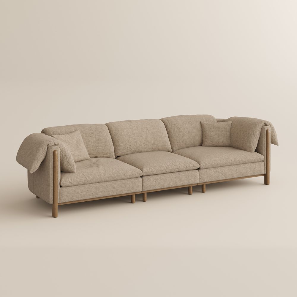 Mid Century Modern Khaki Cotton and Linen Modular Sofas