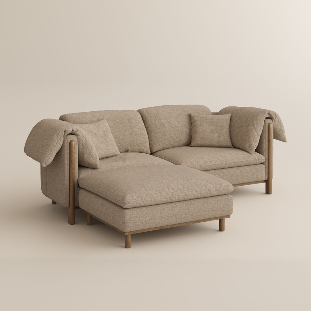 Apartment Khaki Cotton and Linen Modular Sofas