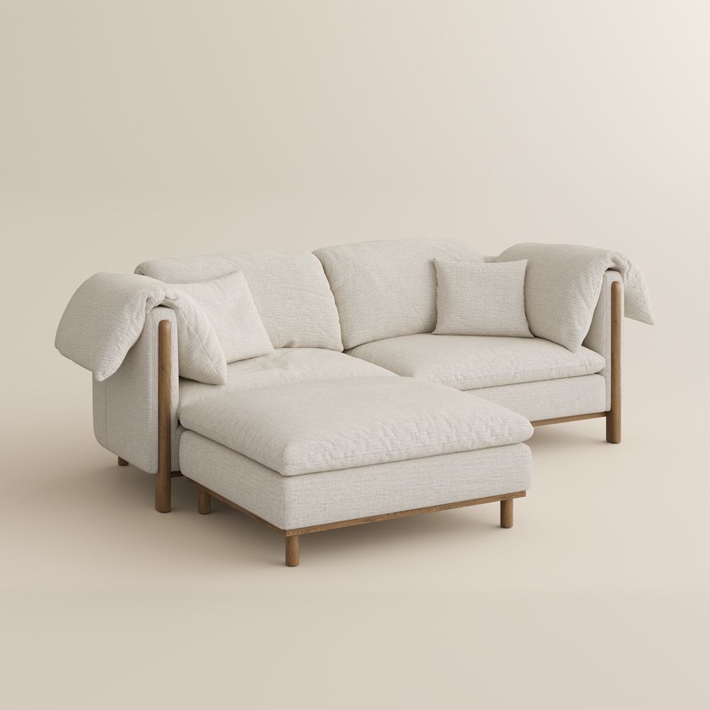 Bedroom Beige Cotton and Linen Modular Sofas