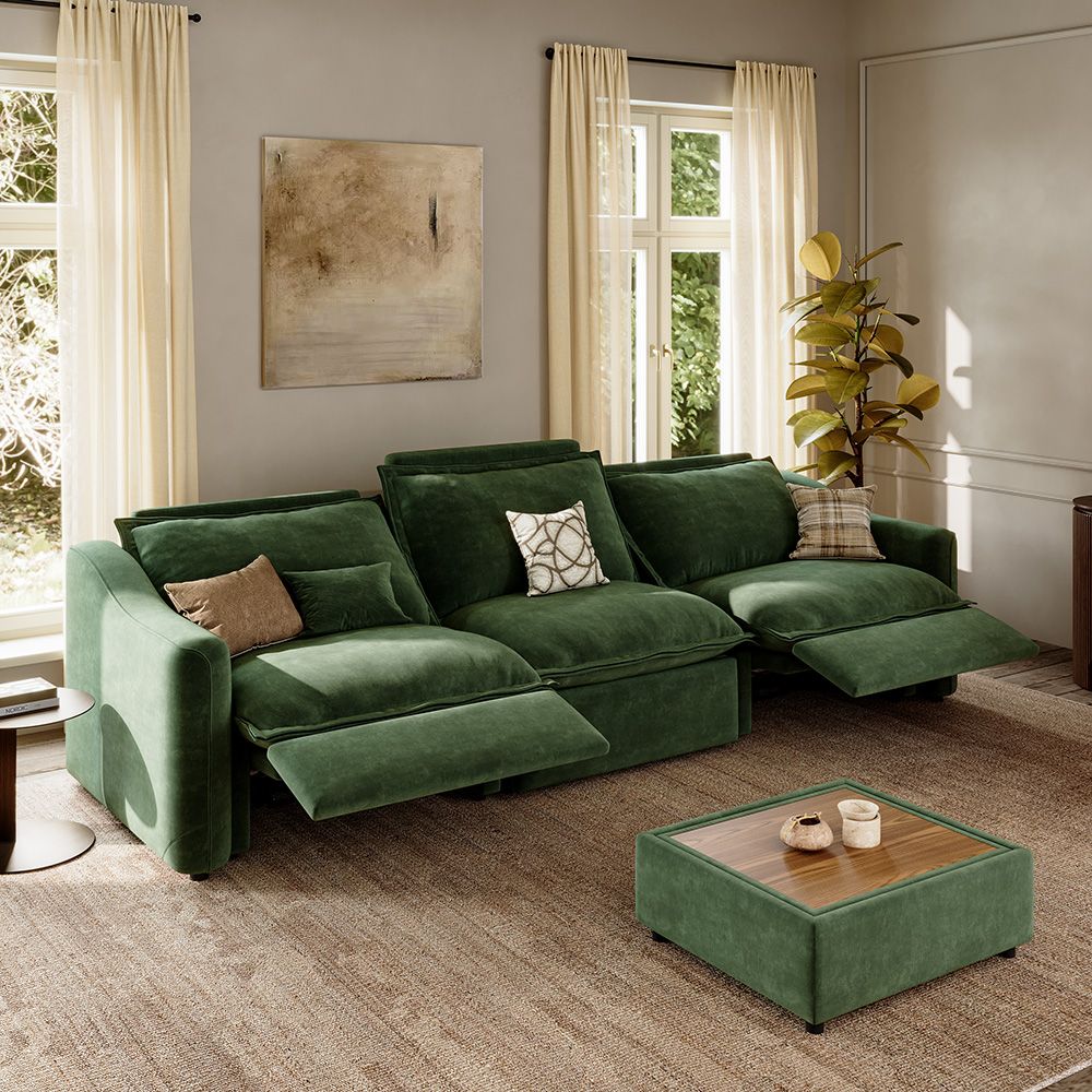 3-4 Seater Green Pet-Friendly Fabric Modular Sofas
