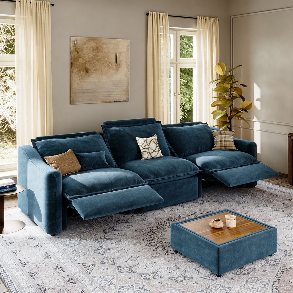 Recliner Navy Blue Pet-Friendly Fabric Modular Sofas