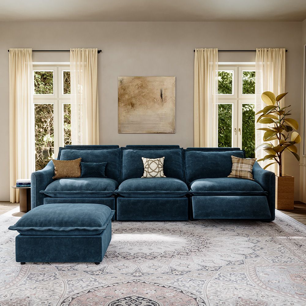 Down Navy Blue Pet-Friendly Fabric Modular Sofas