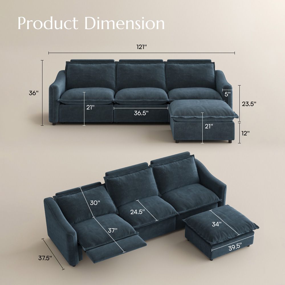 Down Navy Blue Pet-Friendly Fabric Modular Sofas