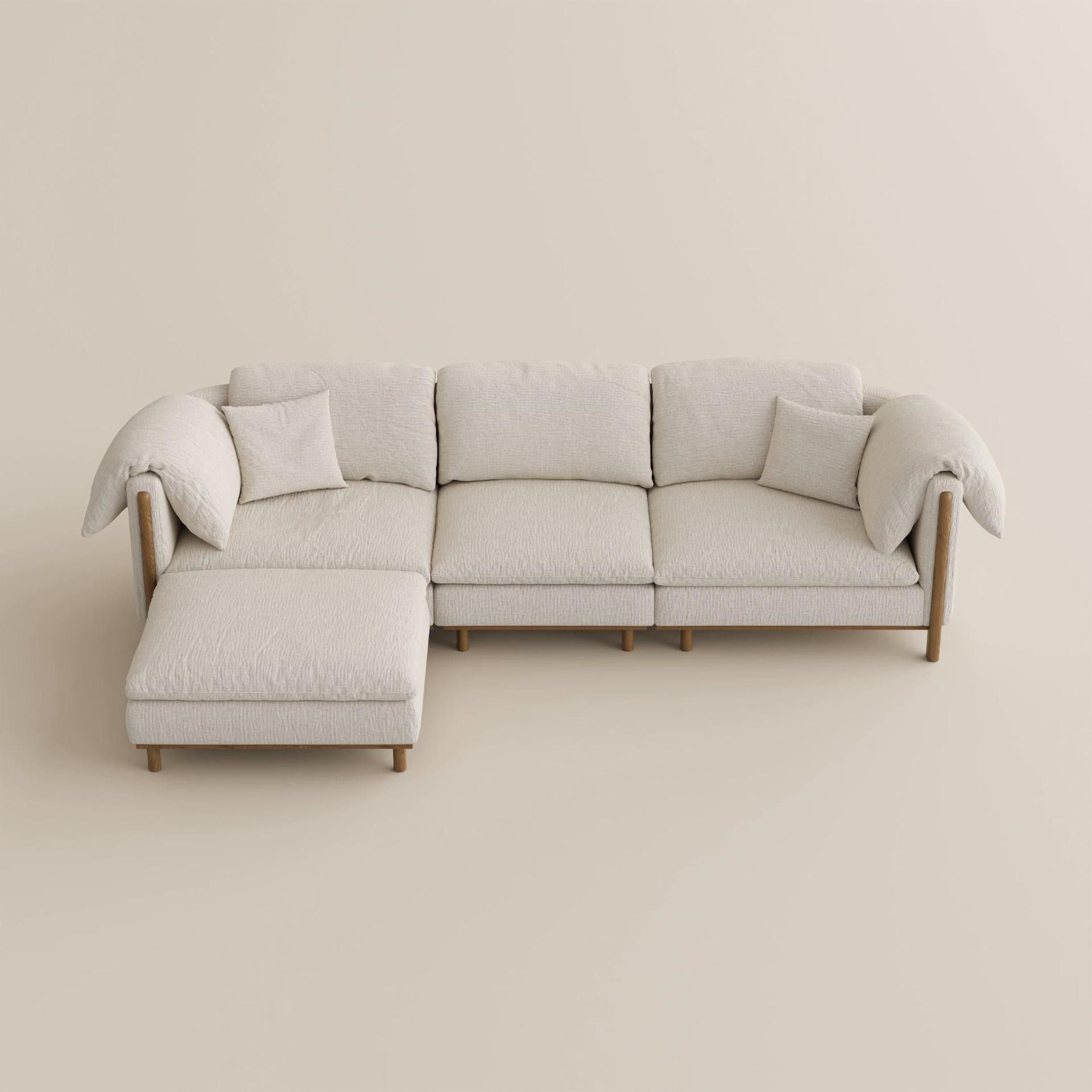 Apartment Beige Cotton and Linen Modular Sofas