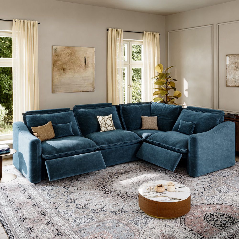 Velvet Navy Blue Pet-Friendly Fabric Modular Sofas
