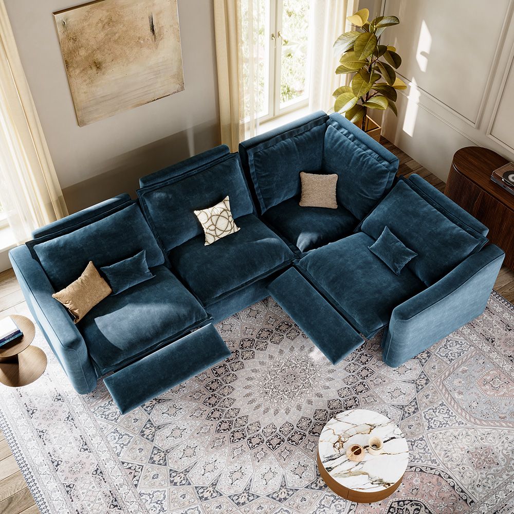 Curved Navy Blue Pet-Friendly Fabric Modular Sofas