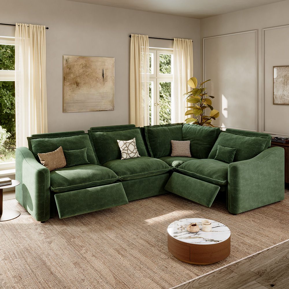 Fabric Green Pet-Friendly Fabric Modular Sofas